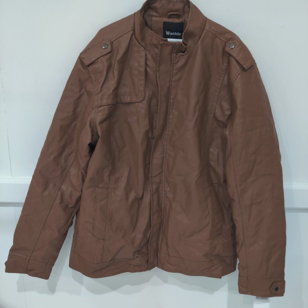 NWoT Wantdo Men's Vegan Leatherette Jacket Size XL Cognac $120 CC131
